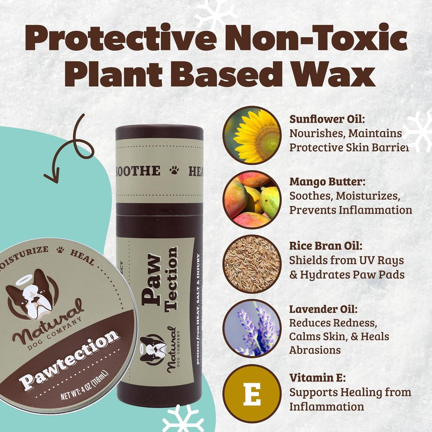 Pawtection Balm for Dogs – Winter Paw Protection from Snow, Ice & Salt, Wax-Based Paw Barrier Balm, All Breeds for Cold Weather Walks & Outdoor Adventures, Lick-Safe, 1 Oz Tin